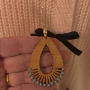 Bohemian Teardrop Pendant Necklace Turquoise color Beads 32”  STOCKING STUFFER!